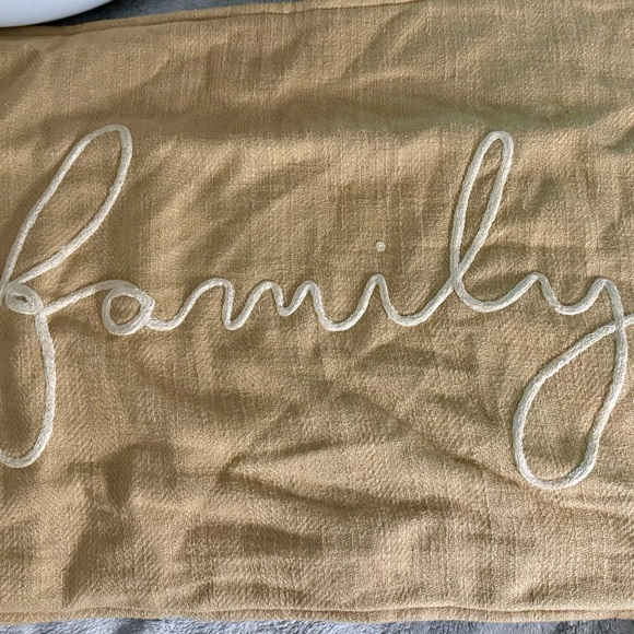 Pottery Barn Beige 'Family' Embroidered Pillow Cover - Picture 1 of 2